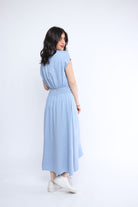 ميكا فستان ميدي بأكمام قصيرة لف بخصر مطاطي