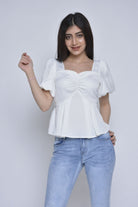 ميكا بلوزة سادة ناعمة بأكمام قصير بف نسائي