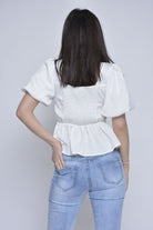 ميكا بلوزة سادة ناعمة بأكمام قصير بف نسائي