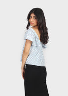 ميكا بلوزة منقوشة أوف شولدر كم قصير نسائي