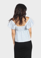 ميكا بلوزة منقوشة أوف شولدر كم قصير نسائي