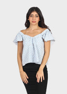 ميكا بلوزة منقوشة أوف شولدر كم قصير نسائي