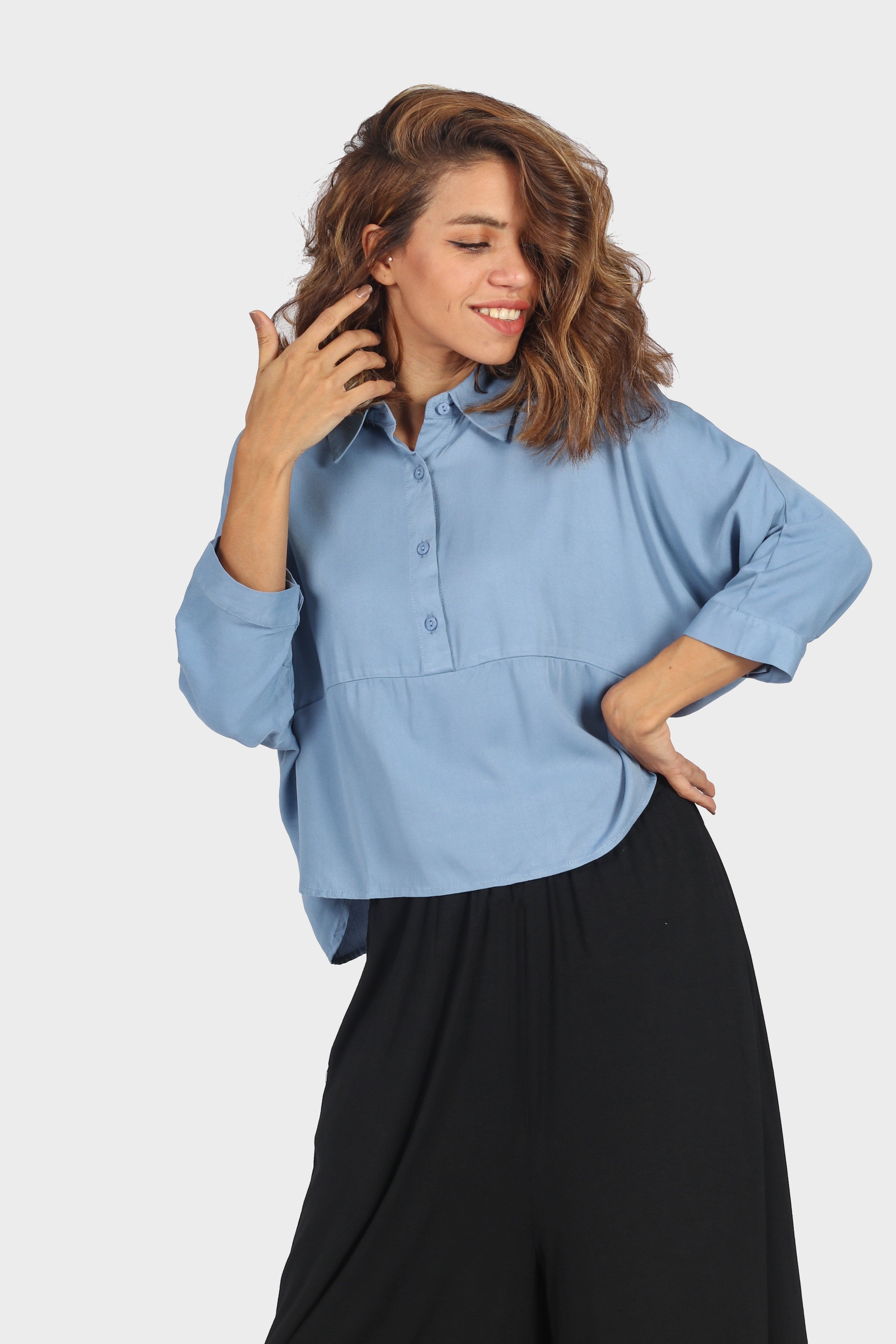 ميكا بلوزة سادة بأزرار أمامبة 3/4 كم