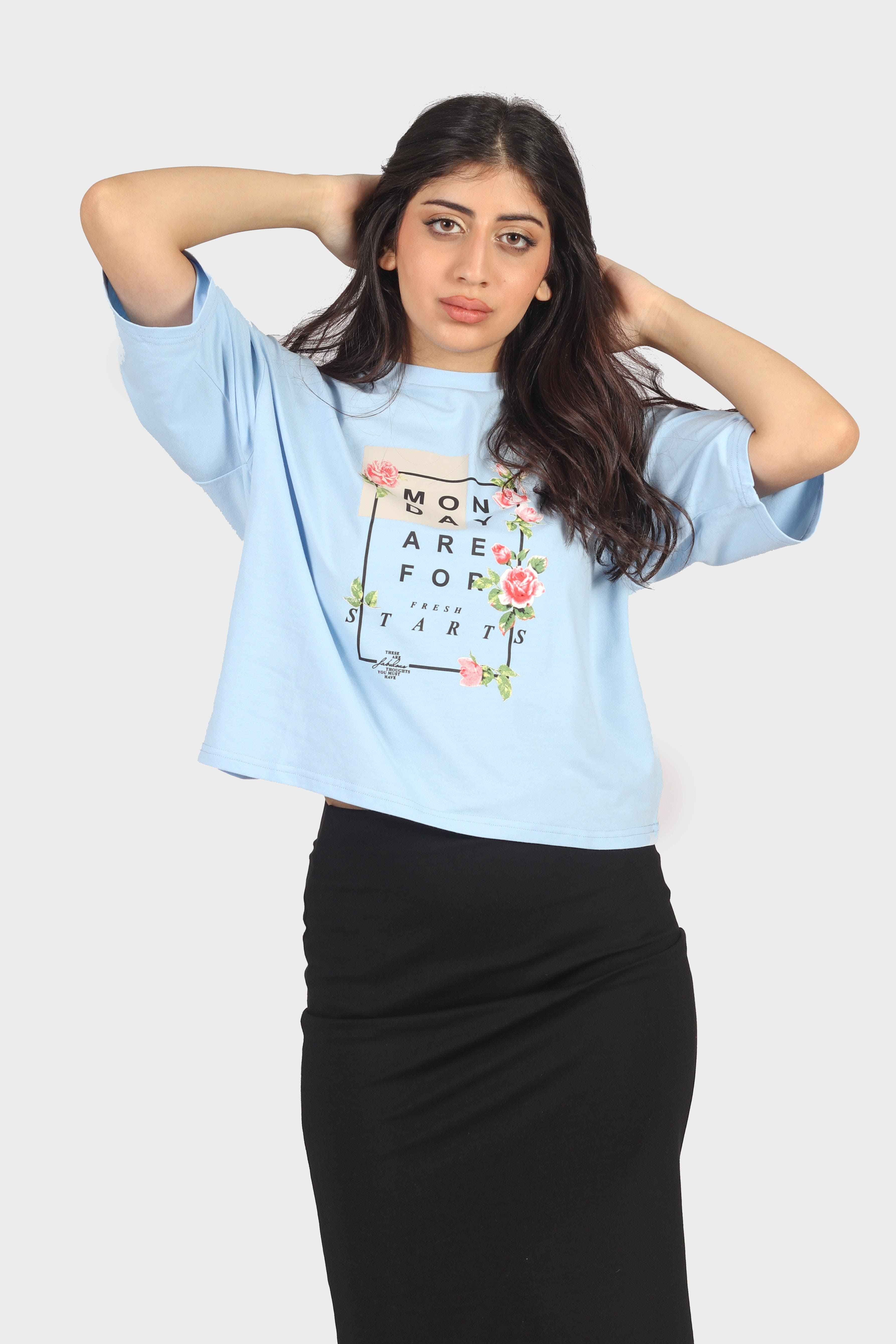 ميكا بلوزة وسيعة نص كم مطبوعة