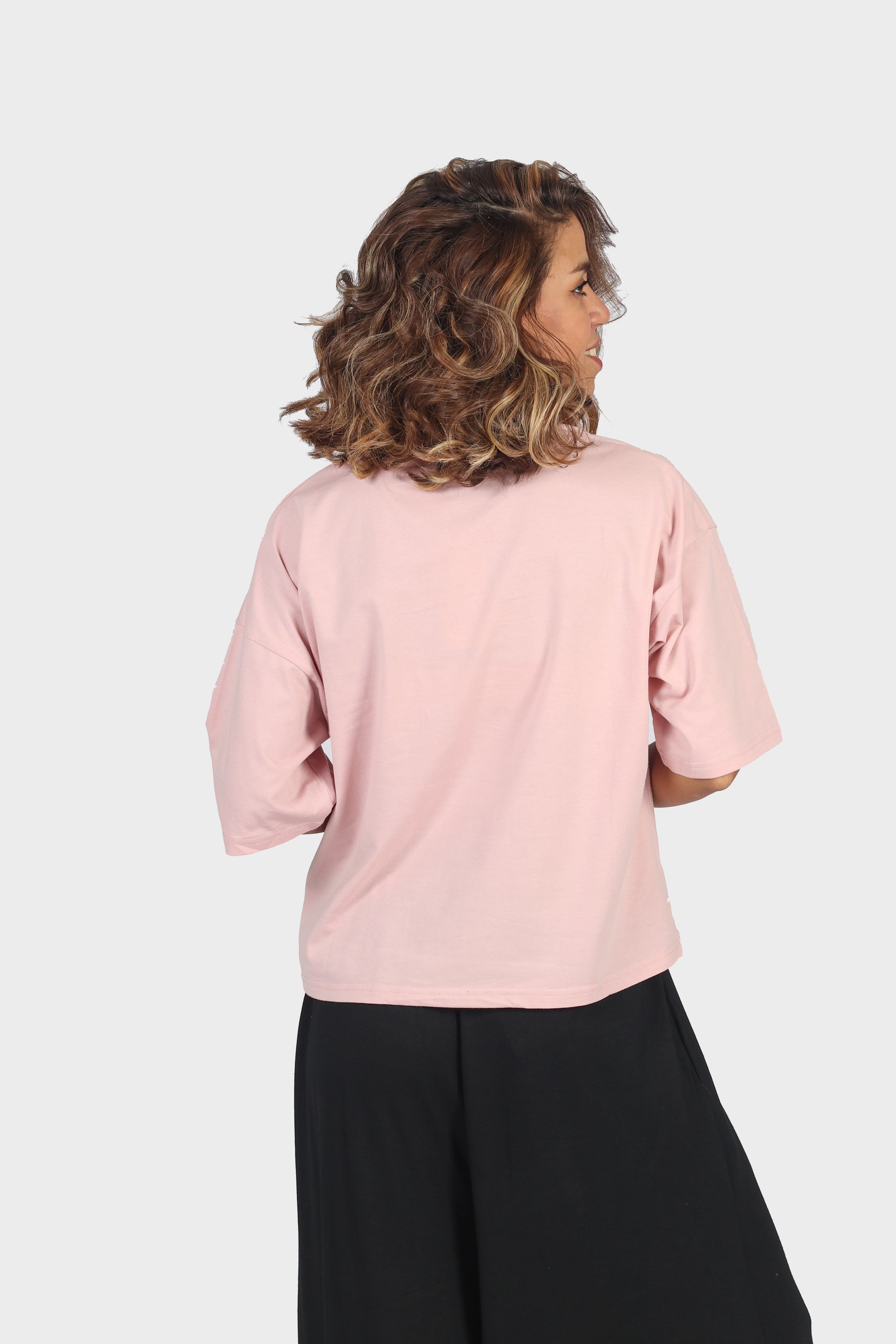 ميكا بلوزة وسيعة نص كم مطبوعة