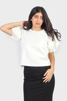 ميكا بلوزة بأكمام قصيرة منفوخ بياقة دائرية