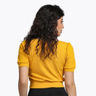 ميكا بلوزة سادة مضلعة بأكمام قصيرة نسائية