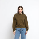 ميكا بلوزة على شكل هودي سادة بسحابات على الكتف بأكمام طويلة