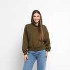 ميكا بلوزة على شكل هودي سادة بسحابات على الكتف بأكمام طويلة