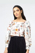 ميكا بلوزة مشجرة بياقة مربعة بكم طويل نسائي أوف وايت