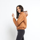 ميكا سويت شيرت قصير سادة بسحاب وقبعة ورباط بأكمام طويلة