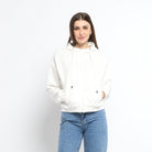 ميكا سويت شيرت قصير سادة بسحاب وقبعة ورباط بأكمام طويلة