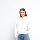 ميكا سويت شيرت قصير سادة بسحاب وقبعة ورباط بأكمام طويلة