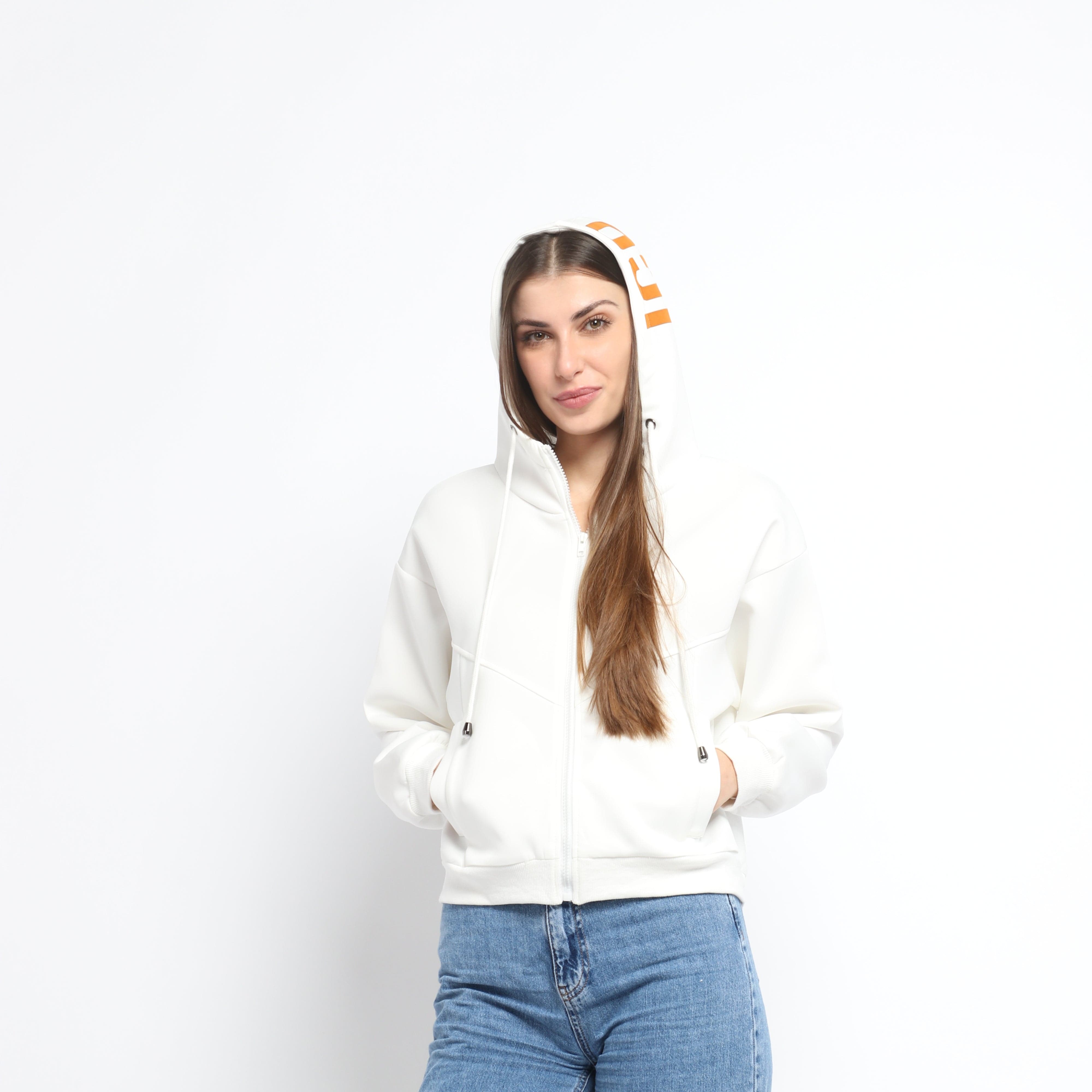 ميكا سويت شيرت قصير سادة بسحاب وقبعة ورباط بأكمام طويلة