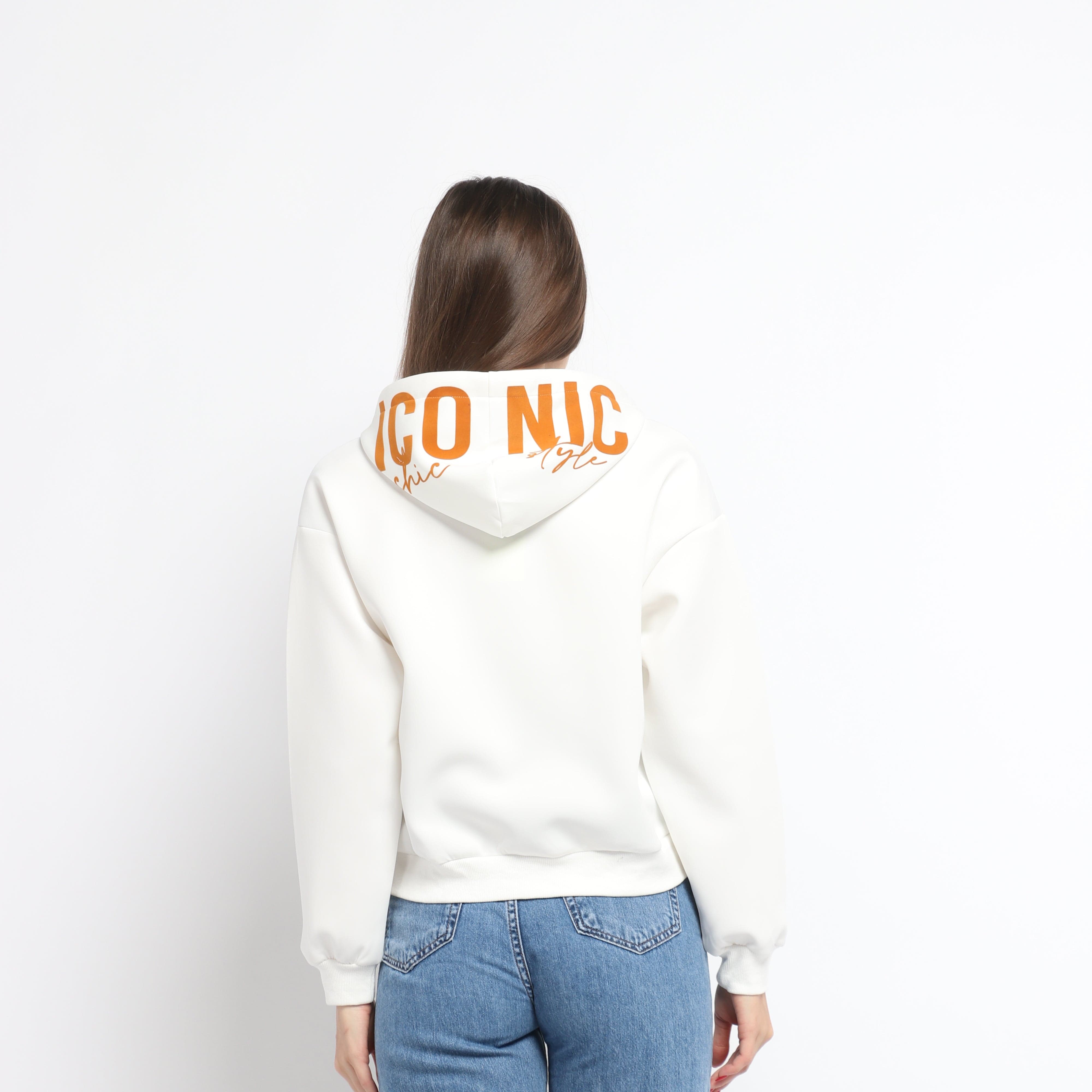 ميكا سويت شيرت قصير سادة بسحاب وقبعة ورباط بأكمام طويلة