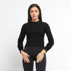 ميكا بلوزة سادة مضلعة كم طويل نسائي