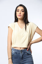 ميكا بلوزة بأكمام قصيرة سادة مخرمة