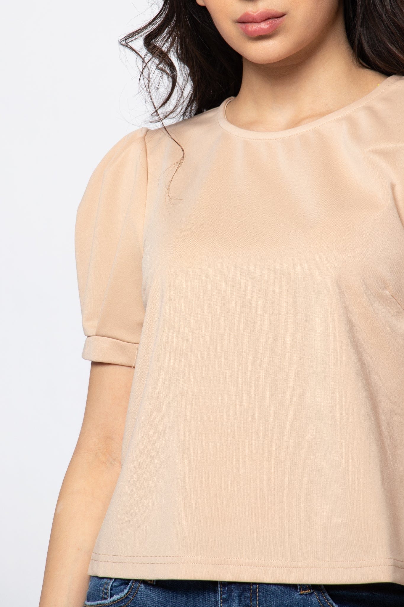 ميكا بلوزة بأكمام قصيرة سادة برقبة دائرية