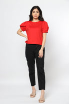 ميكا بلوزة بأكمام قصيرة سادة برقبة دائرية