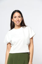 ميكا بلوزة أوفر سايز مع مطاط على الخصر كم قصير نسائي