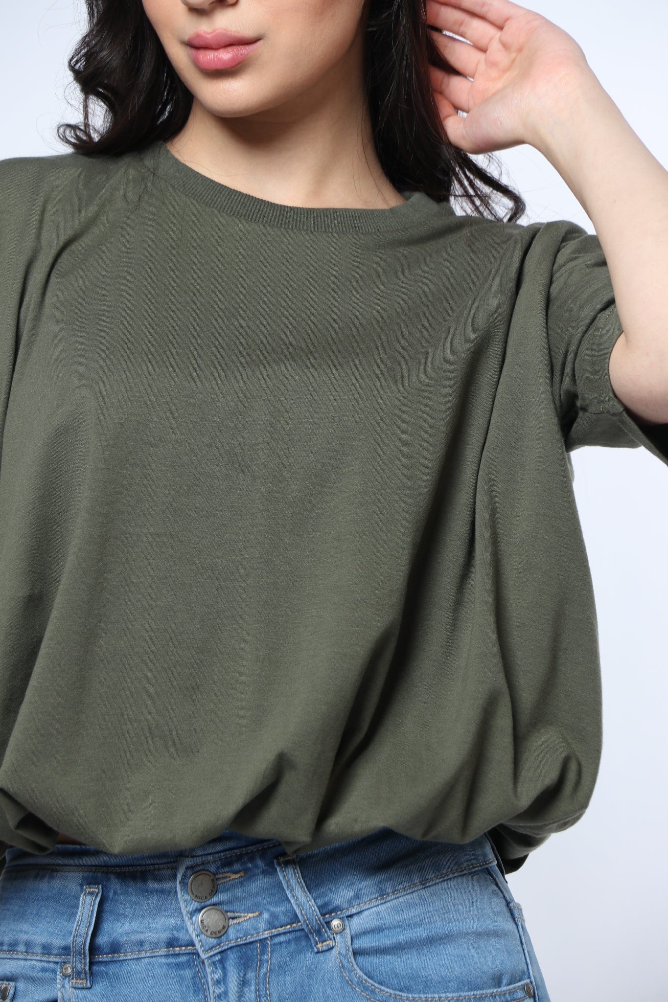 ميكا بلوزة سادة اوفر سايز نص كم نسائي