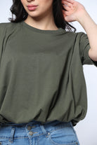 ميكا بلوزة سادة اوفر سايز نص كم نسائي