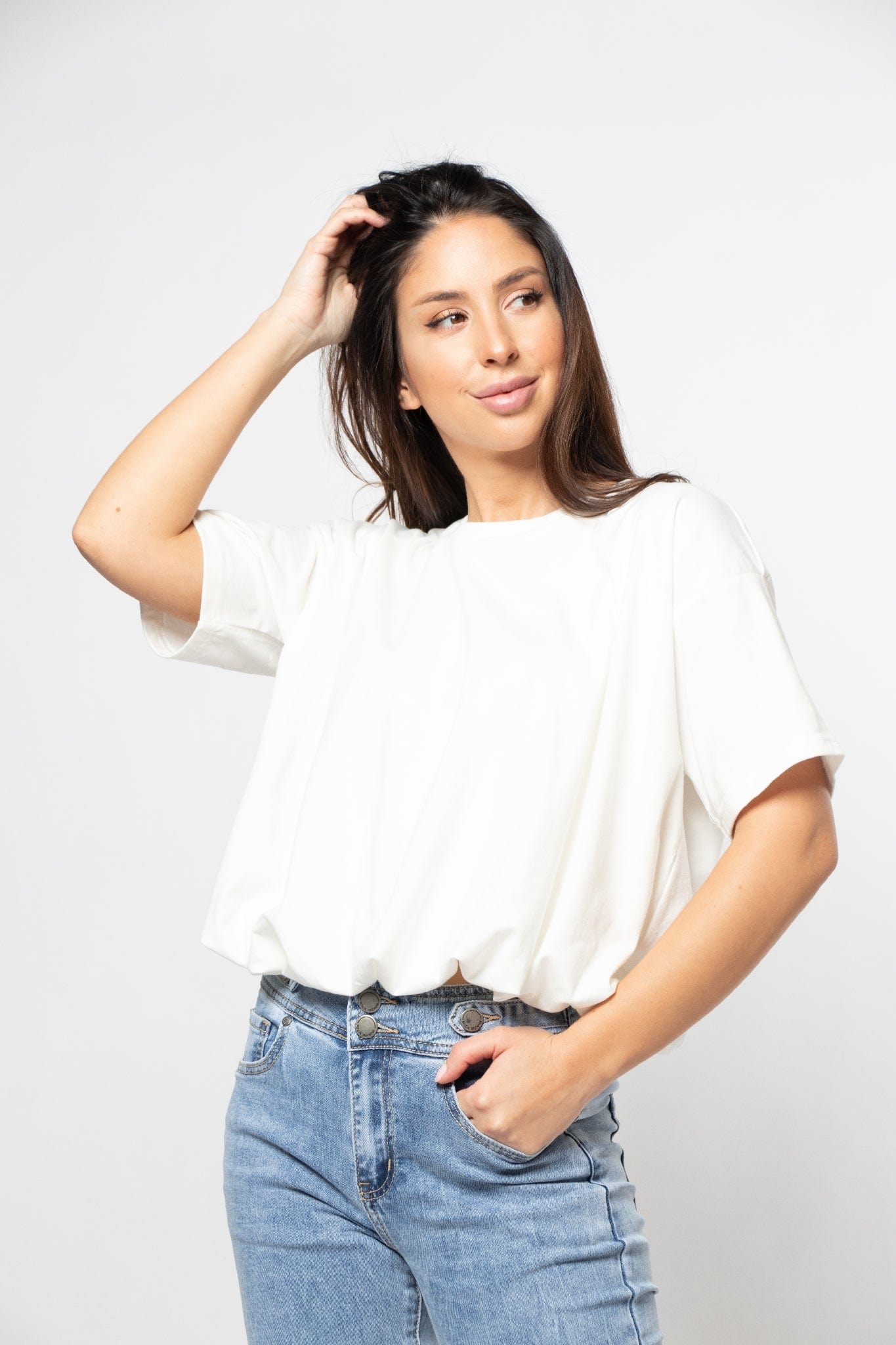 ميكا بلوزة سادة اوفر سايز نص كم نسائي