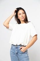 ميكا بلوزة سادة اوفر سايز نص كم نسائي