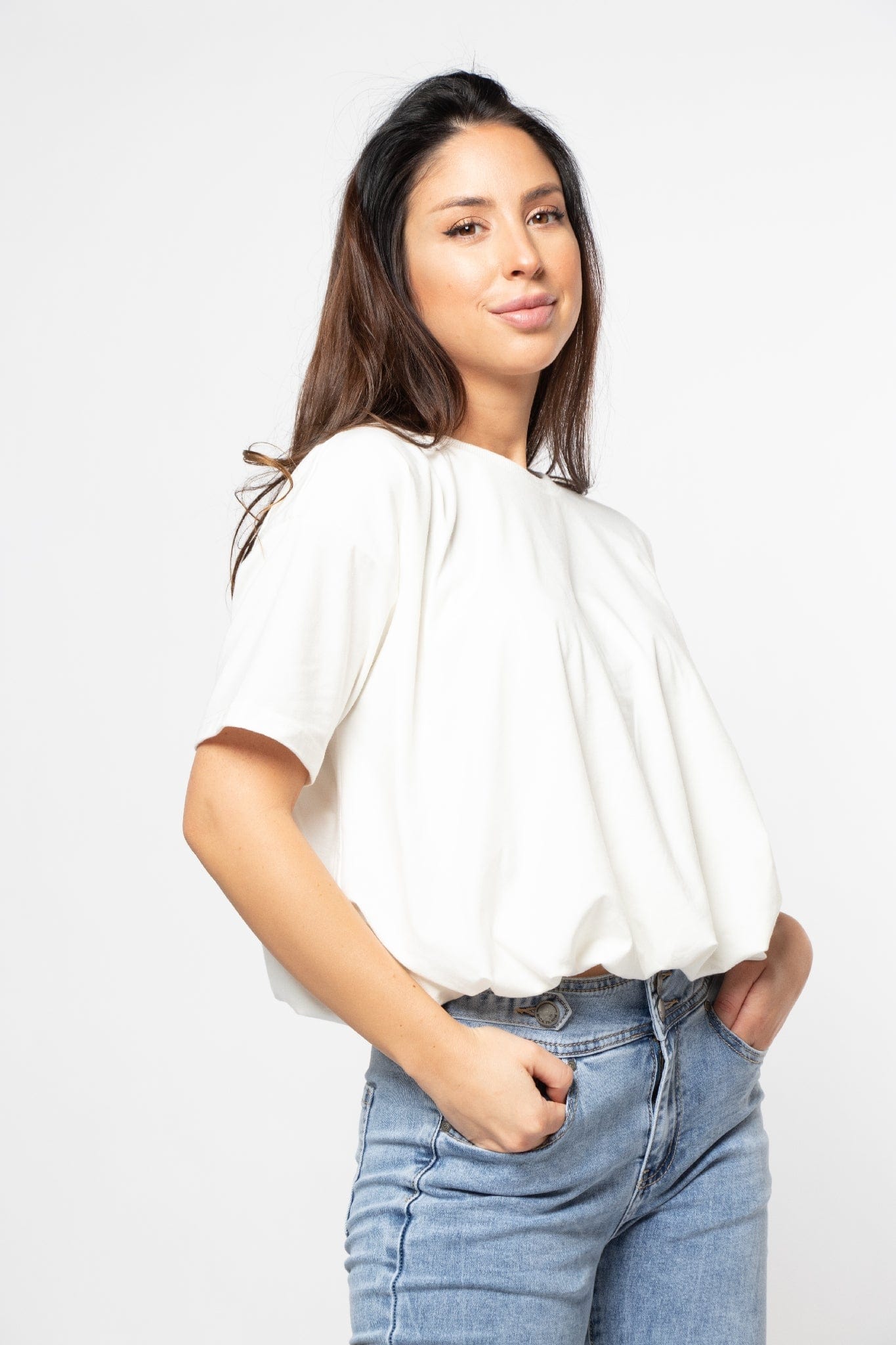 ميكا بلوزة سادة اوفر سايز نص كم نسائي