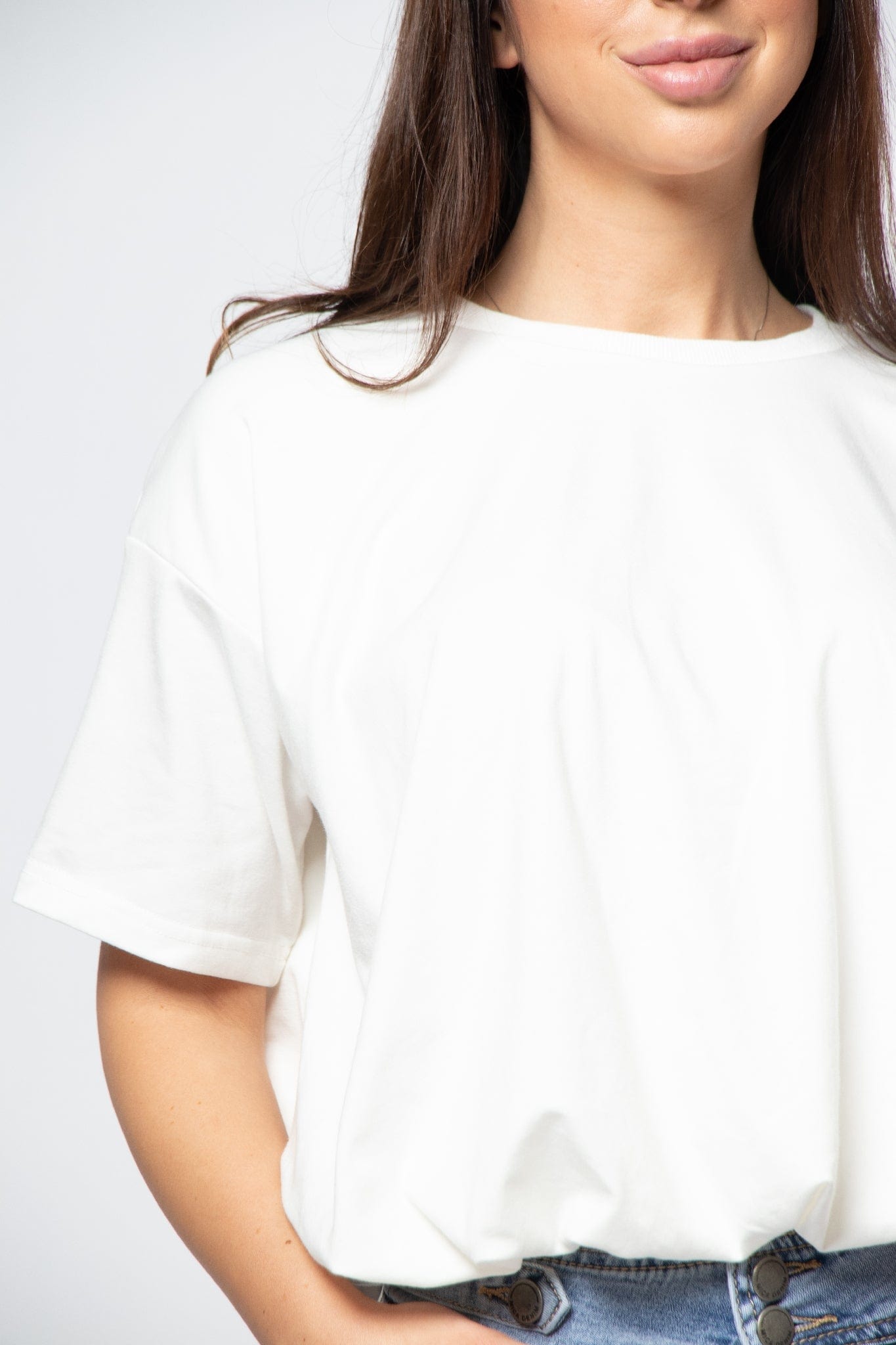 ميكا بلوزة سادة اوفر سايز نص كم نسائي