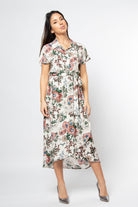 ميكا فستان ميدي طبعة زهور بكم قصير