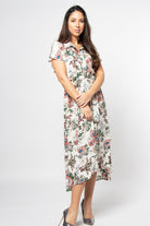 ميكا فستان ميدي طبعة زهور بكم قصير