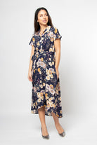 ميكا فستان ميدي طبعة زهور بكم قصير