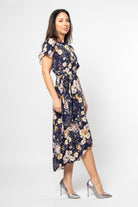 ميكا فستان ميدي طبعة زهور بكم قصير