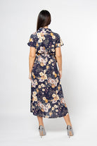 ميكا فستان ميدي طبعة زهور بكم قصير