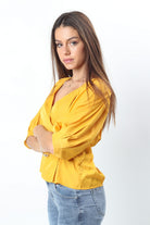 ميكا بلوزة لف بأزرار جانبية 3/4 كم