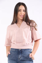 ميكا بلوزة بأكمام قصيرة سادة بخصر مطاطي