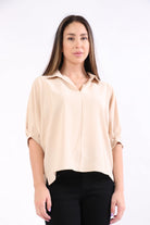 ميكا بلوزة سادة بياقة 3/4 كم نسائي