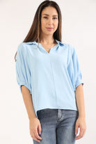 ميكا بلوزة سادة بياقة 3/4 كم نسائي