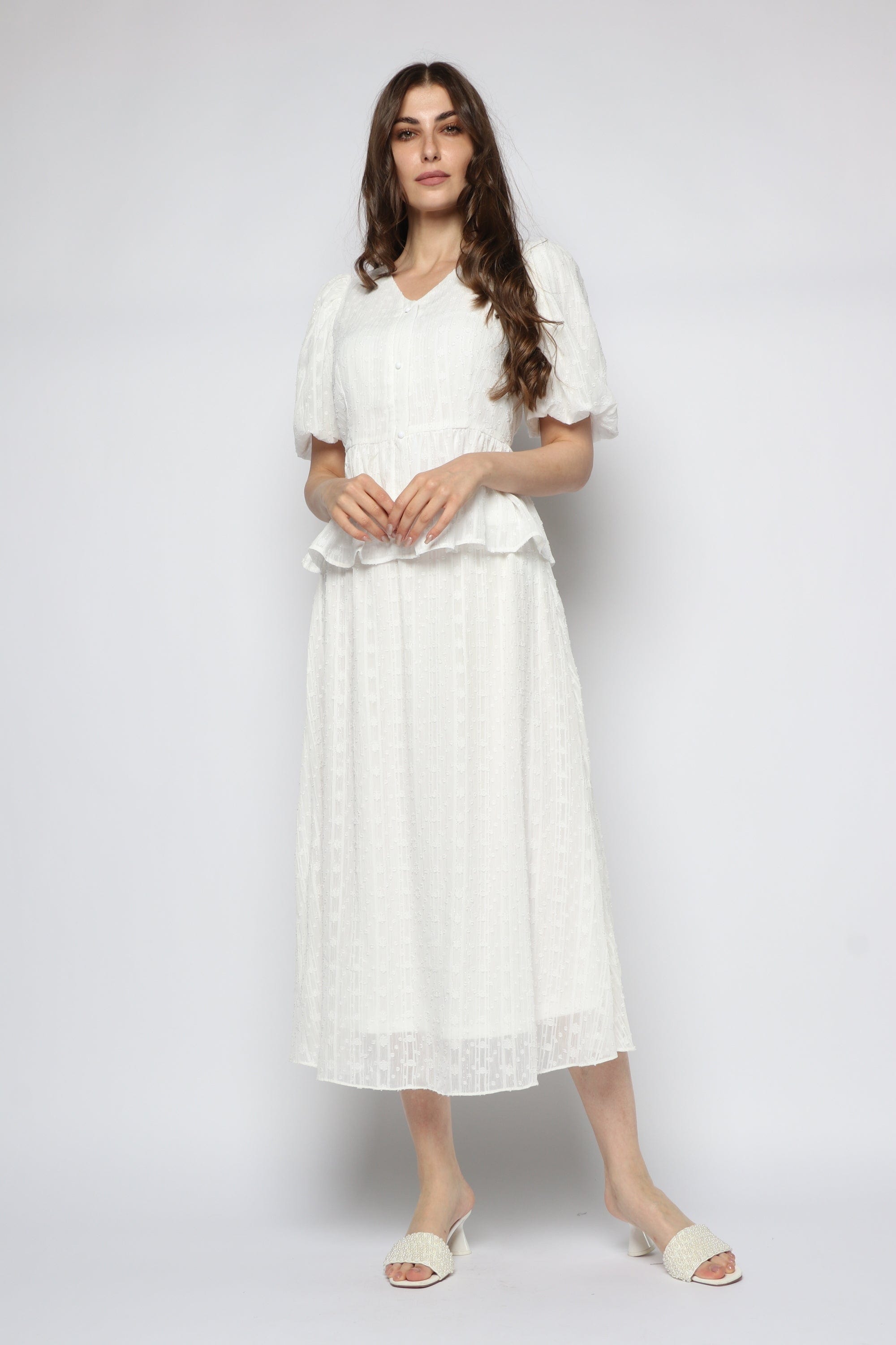 ميكا تنورة ميدي مطرزة شفافة مبطنة