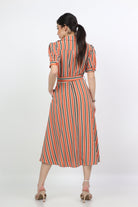 ميكا فستان ميدي مخطط بالطول بجزام بكم قصير