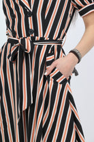 ميكا فستان ميدي مخطط بالطول بجزام بكم قصير