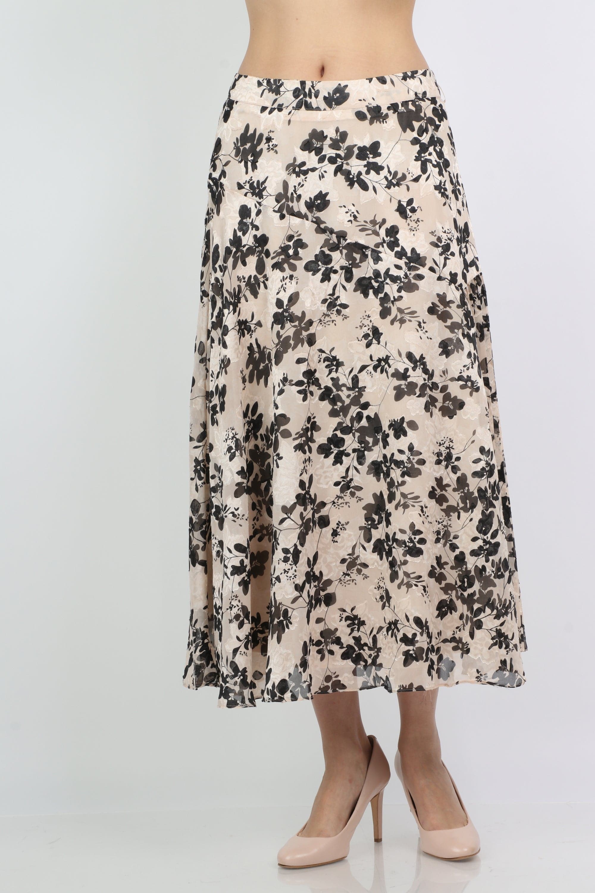 ميكا تنورة ميدي واسعة مشجرة بنمط ورود