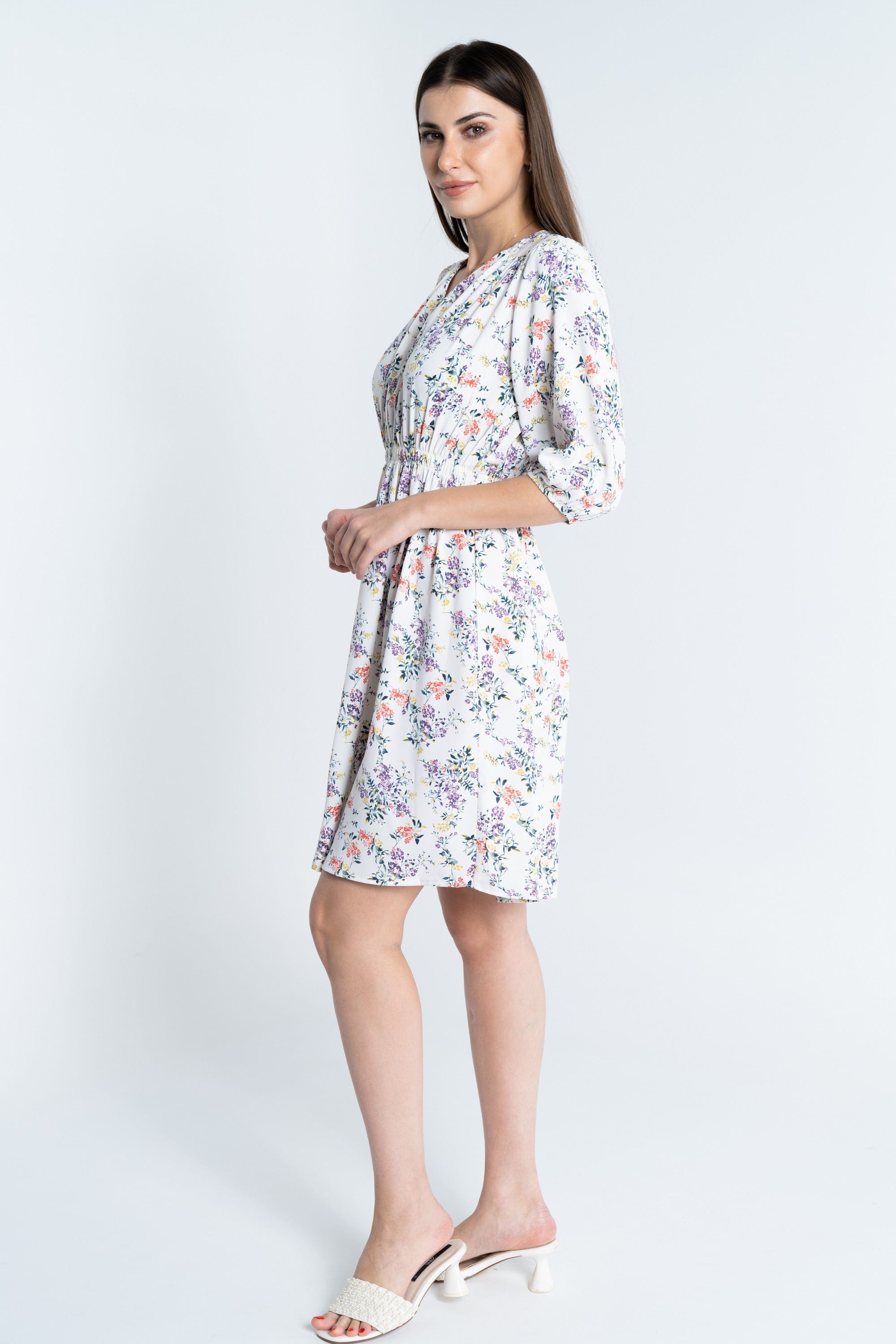 ميكا فستان قصير مشجر 3/4 كم بفتحة سبعة نسائي