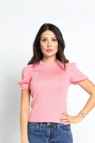 نتشي بلوزة مضلعة بأكمام قصيرة بف