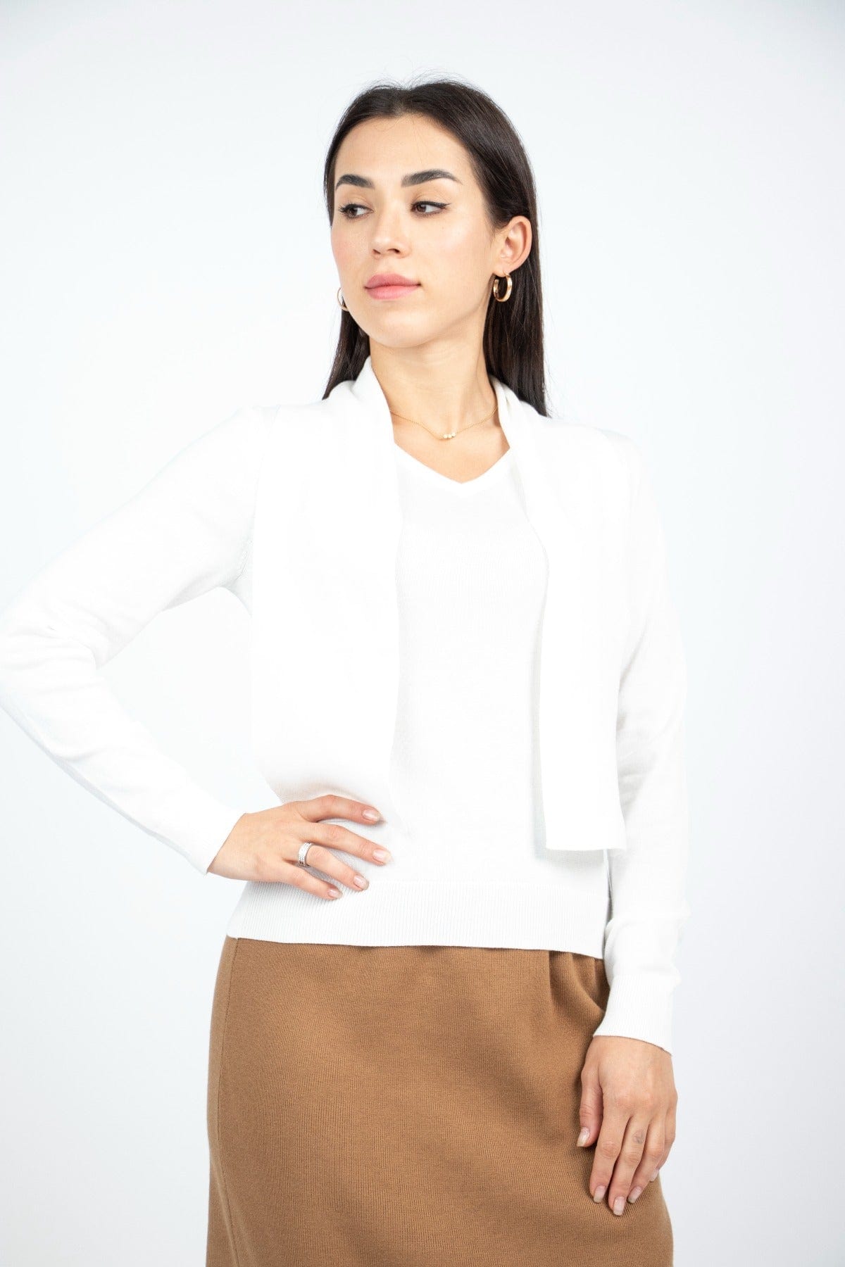 نتشي بلوزة سادة بربطة عنق طويلة كم طويل نسائي