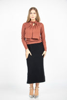 نتشي بلوزة سادة بربطة عنق طويلة كم طويل نسائي