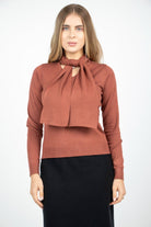 نتشي بلوزة سادة بربطة عنق طويلة كم طويل نسائي