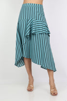 ميكا تنورة ميدي مخططة طبقات طويلة من الجانبين