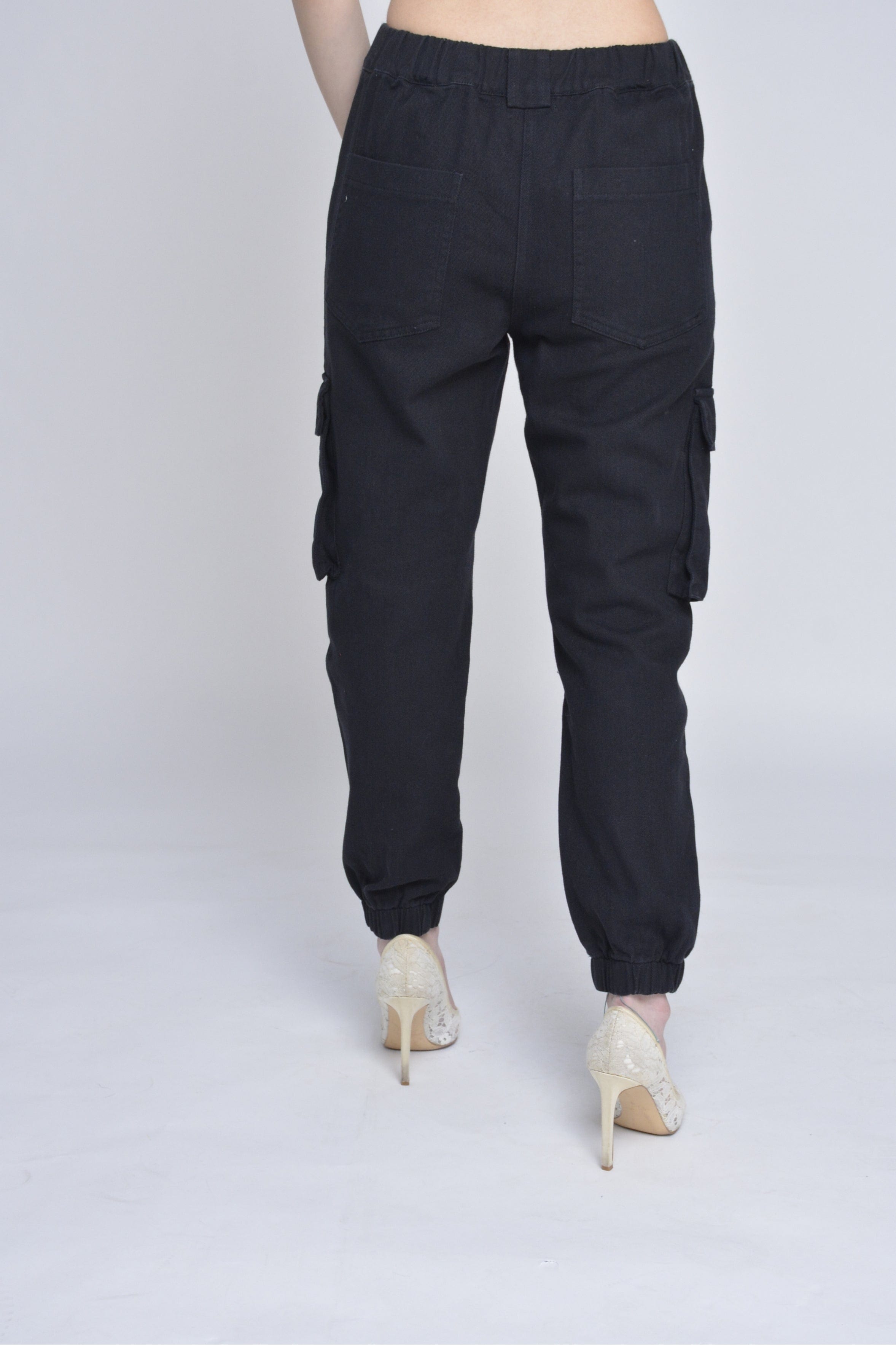 ميكا بنطلون طويل خصر مرتفع بجيوب جانبية سادة